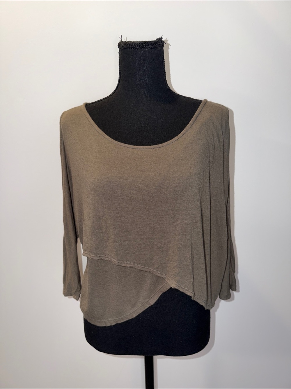 Charlotte Russe Olive Layered Scoop Neck Long Sleeve Top